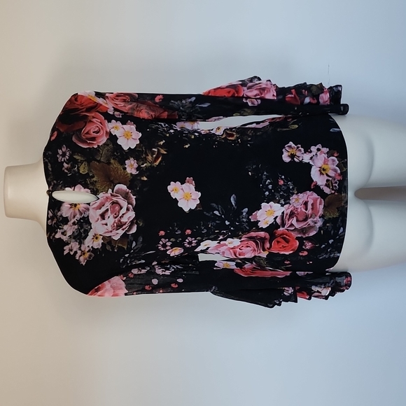 Thalia Sodi black floral mesh top-M - Picture 5 of 8